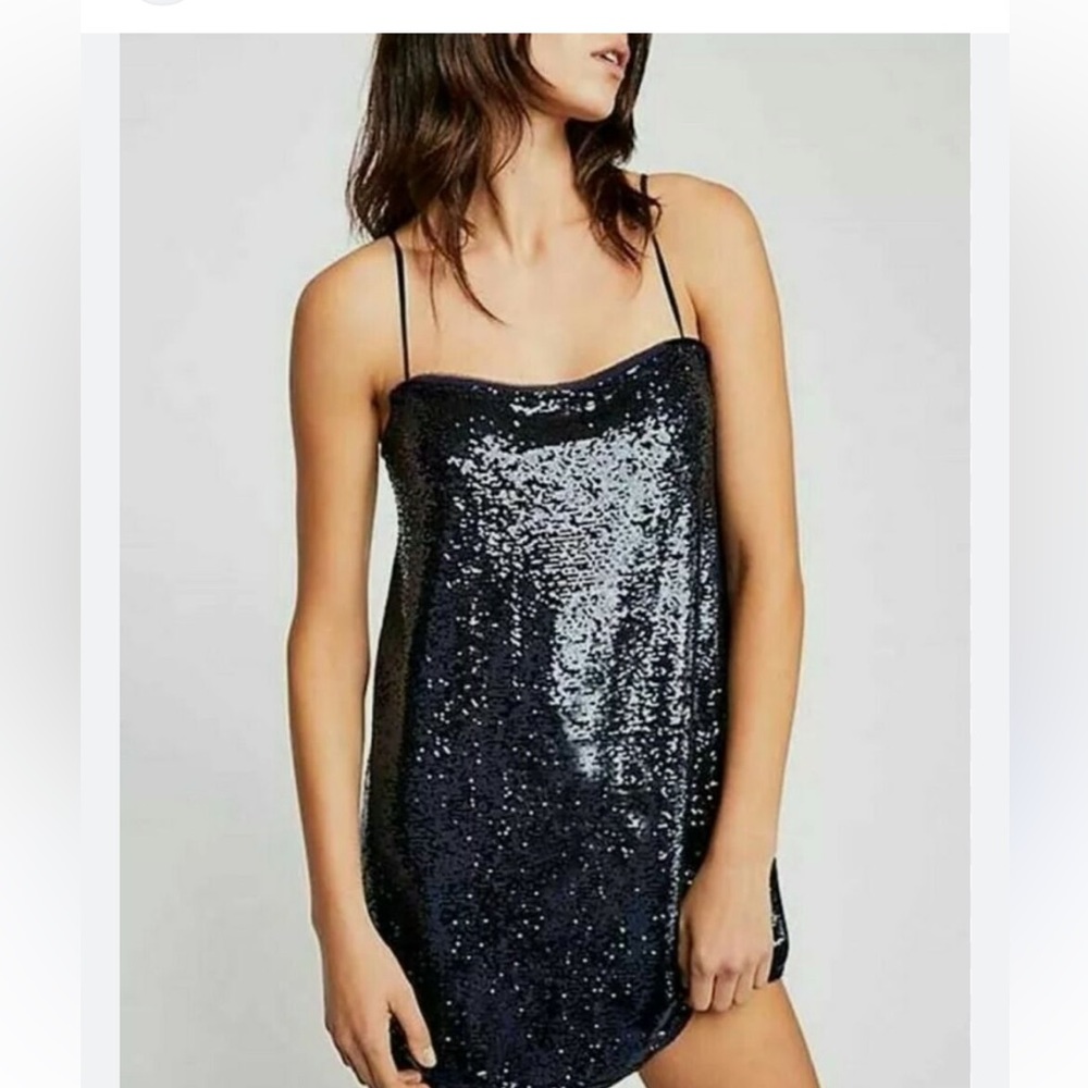 Intimately free people time to shine navy blue slip  mini dress boho fun Sz XS